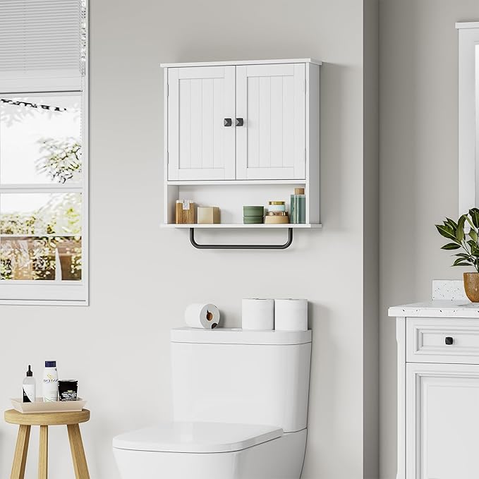 RRX Bathroom Cabinet Wall Mounted Medicine Cabinets with Towels Bar, Over The Toilet Storage Cabinet with 2 Doors and Adjusta