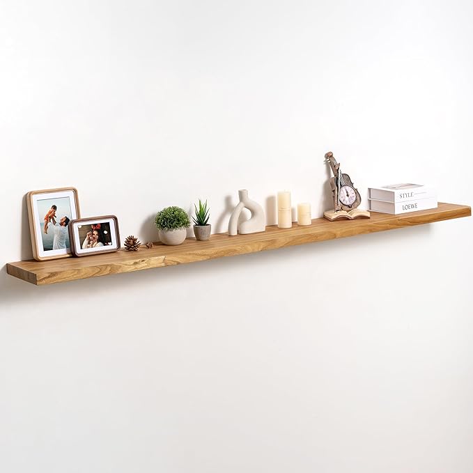 fuqing Floating Shelves for Wall, 72 inch Rustic Solid Elm Wood Floating Shelves, Wooden Wall Shelves with Invisible Heavy Du