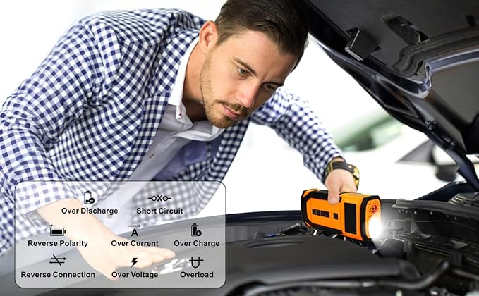 Car Jump Starter with Air Compressor, 3000A Car Battery Jumper Starter Portable (9.0 Gas/6.5L Diesel) with 150PSl Digital Tire Inflator Portable Car Jump Box with Jumper Cables, Charger, LED Light
