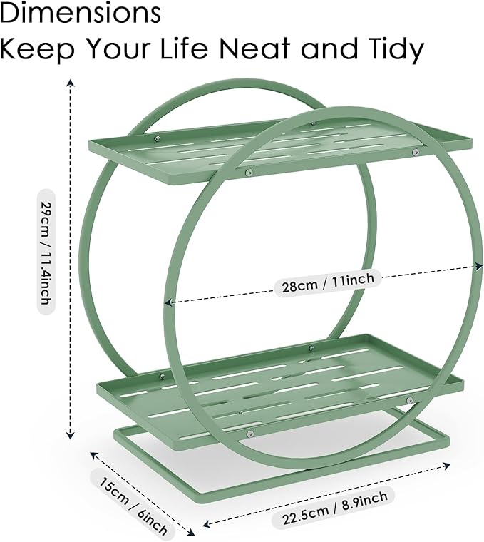 Green Perfume Organizer for Dresser, 2-Tier Bathroom Counter Organizers, Elegant Round Makeup Organizer for Vanity, Versatile