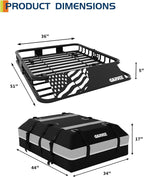 GarveeLife 51 in x 36 in Universal Roof Rack Basket, 200 LBS Capacity Rooftop Cargo Carrier Basket with 15 Cubic Feet (44 in x 34 in) Waterproof Luggage Bag, for Suvs, Trucks, Vehicles