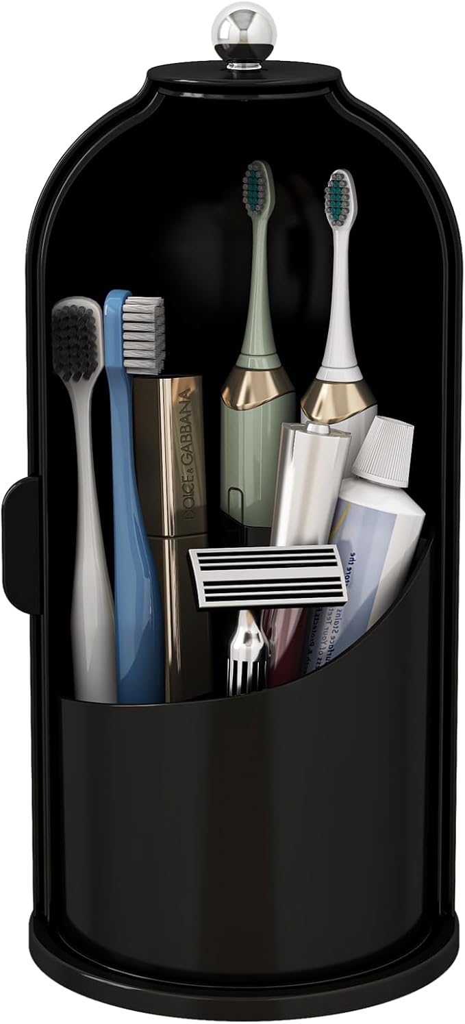 Dustproof Toothbrush Holders with Cover, Rotating Electric Toothbrush and Toothpaste Holder for Bathroom Countertop, 3 Slots 