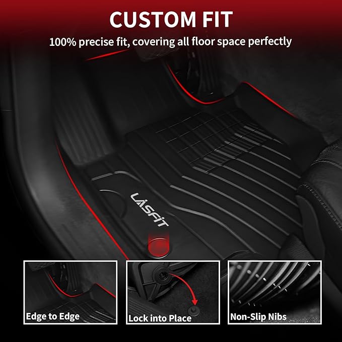 LASFIT Floor Mats & Cargo Mat for Mercedes Benz GLE SUV 2020-2026 350/450/ 53 AMG (Not Fit Coupe; Fit 5 Seats), All Weather TPE Anti-Slip Car Mats Custom Fit for GLE 1st & 2nd Row Set & Trunk Mat