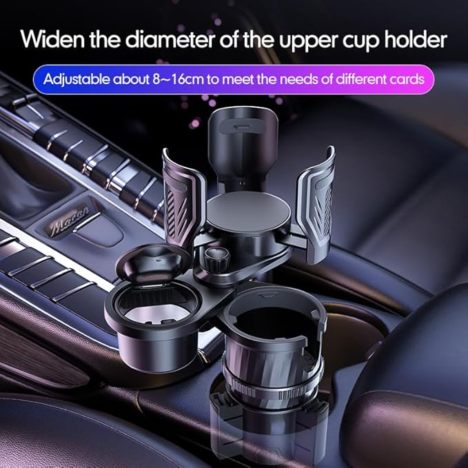 4 in 1 Upgrade Cup Holder Expander, Multifunctional Cup Holder for Car with Lock, 360° Rotating Cupholder Expander with Ashtr