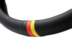 Quick Install Sporty Perforated Nappa Leather Steering Wheel Cover with German Stripes for Porsche Mercedes Audi BMW VW Deutsch-Ness 14.5 to 15 inches SW