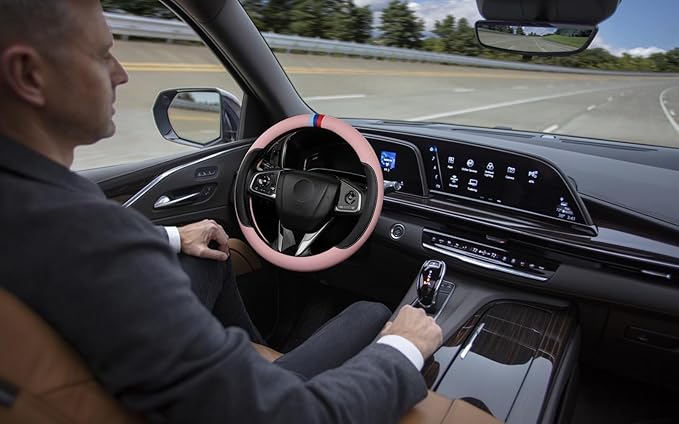 Cxtiy Steering Wheel Cover for BMW X1 X2 X3 X4 X5 X6 330i 530i 740i iX1 iX3 i4 i5 M3 M5 (Pink, Standardized(14.5'-15'))