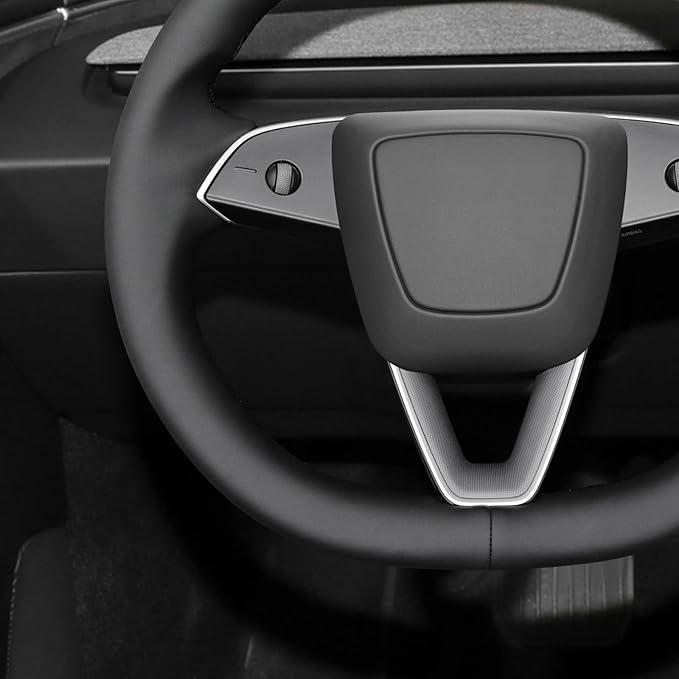MEWANT Hand Stitched Matte Carbon Real Leather Steering Wheel Cover Wrap for Tesla Model 3 Highland 2023 2024 2025 Steering Wheel Accessories Black Thread