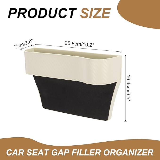 HARFINGTON 2pcs Car Seat Gap Filler Organizer 10.2 x 6.5 x 2.8 Inch PP Universal Car Organizer Storage Box Between Seat and Console (Left+Right) with Cup Holders for Phone Keys, Beige