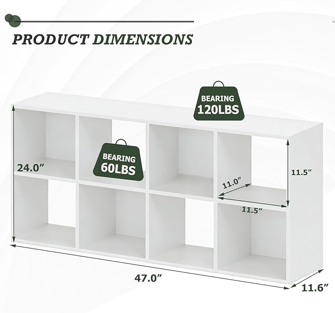8-Cube Storage Organizer Shelf, Open Cube Bookshelf, Reversible Bookcase, Sturdy Modern Storage for Home Office, Bedroom, Liv