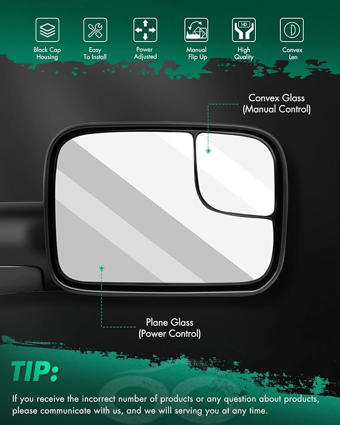 SCITOO Compatible fit for Towing Mirrors 1994 1995 1996 1997 for Dodge for Ram 1500 2500 3500 Truck Black Power Operation Pair Set Mirrors