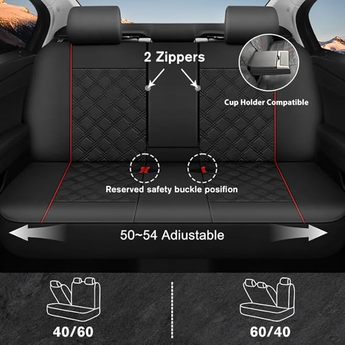 CAROMOP Luxury PU Leather Car Seat Covers Full Set-Waterproof Seat Protectors with Split Bench Seat Covers for Cars-Universal