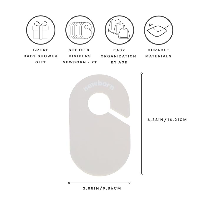 3 Sprouts Baby Closet Dividers 8-Piece Set Newborn to 2T - Double-Sided Organizer for Nursery Clothing Storage - Neutral