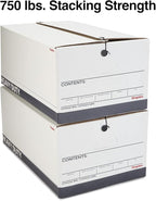 STAPLES Storage & Filing Box, Heavy-Duty with Handles & String-Button Lid, Letter Size Documents, Stackable, 4-Pack, White/Gr