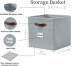 DECOMOMO Storage Bins, Cube Storage Bin with Labels, Fabric Storage Cubes for Shelves (10.5" x 11" / 6pcs, Grey)