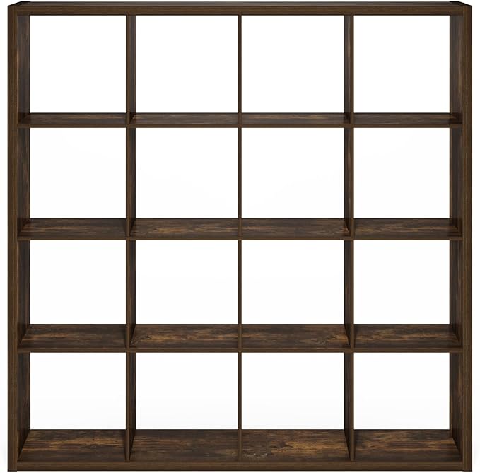 Furinno Cubicle Book Shelf, 16-Cube Bookshelf, Extra Thick Frame Reversible Bookcase with Open Back, 14.6" x 58" x 58", for L