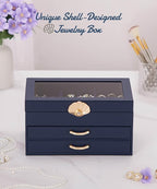 Enthralite Jewelry Box with 2 Drawers: Display Organizer for Earrings Necklaces - Gifts for Girls Women (Dark Blue)