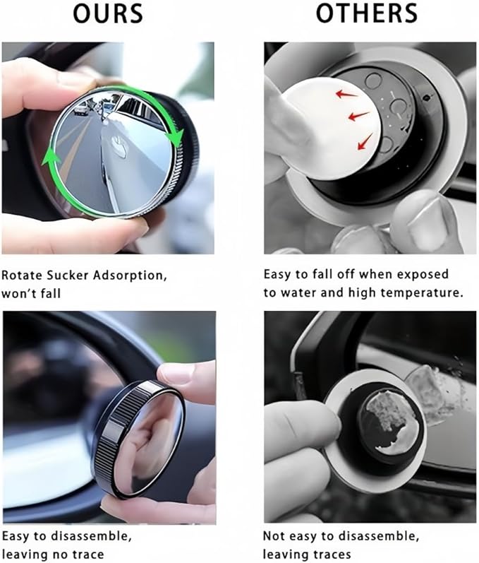 2pc Car Blind Spot Rearview Mirror 2-inch Reusable Circular High-Definition Glass Convex 360° Wide-Angle Side Rearview Mirror with Suction Cup for SUV & Truck Universal Type Black - Blindspotmirrors