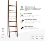 FUIN 6ft Wooden Brown Blanket Ladder Living Room Decorative Wall Leaning Farmhouse Quilt Display Holder Rustic Wood Towel Rac