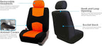 FH Group Car Seat Covers Flat Cloth Automotive Orange Full Set, Rear Solid Bench Universal Fit Combo Steering Wheel Cover & Seat Belt Pads Car Seat Protector for Cars Trucks SUV Interior Accessories