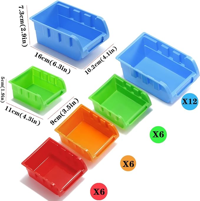 Wall Mounted Storage Bins Parts Rack 4 Colors Garage Plastic Shop Tool Organizer, ABS Plastic Garage Rack, Screw Storage 30 B