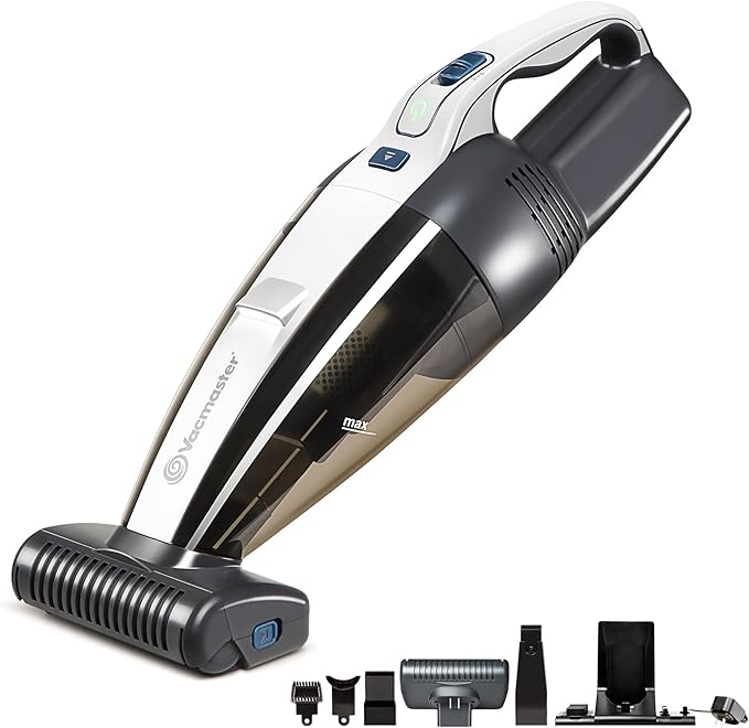 Vacmaster Pet Hair Cordless Hand Vacuum with Motorized Nozzle, 2-Speeds, LED Light, for Home & Car, Dusting Brush, Precision 