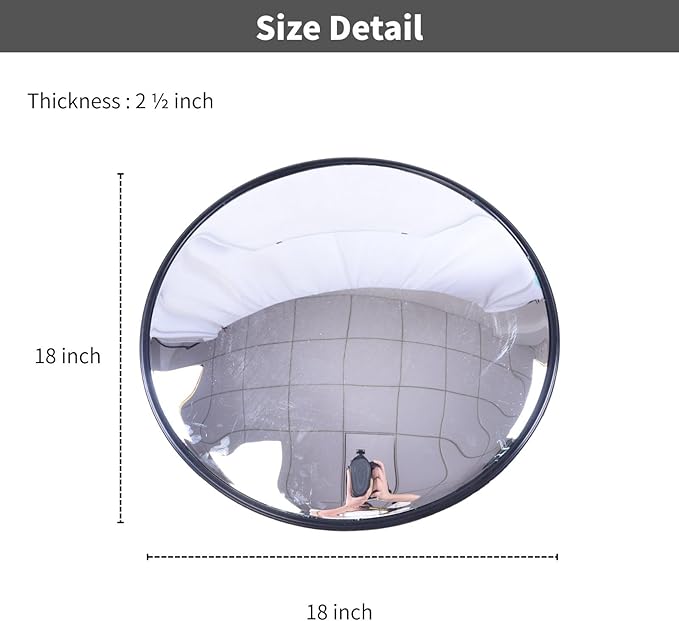 Wall Mounted Convex Mirror Wide Angle - Safety Blind Spot Mirror for Garage Driveway Warehouse Parking Lot, Traffic Security Surveillance, 360° Visibility (18" Black 2pack)