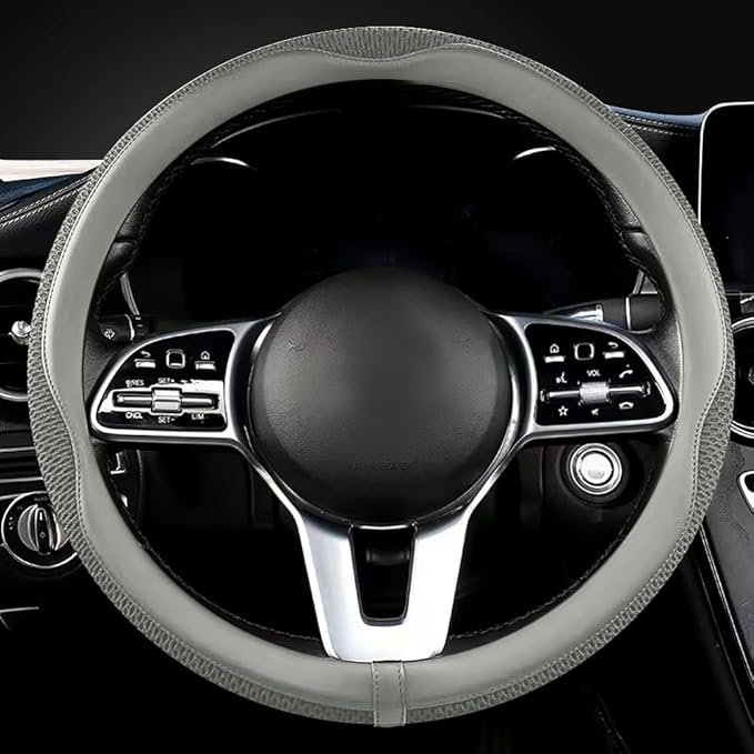 LKWLIKEI Car Steering Wheel Cover, Universal 15 inch, The Latest Microfiber Leather Breathable Technology Fabric, Non-Slip, C