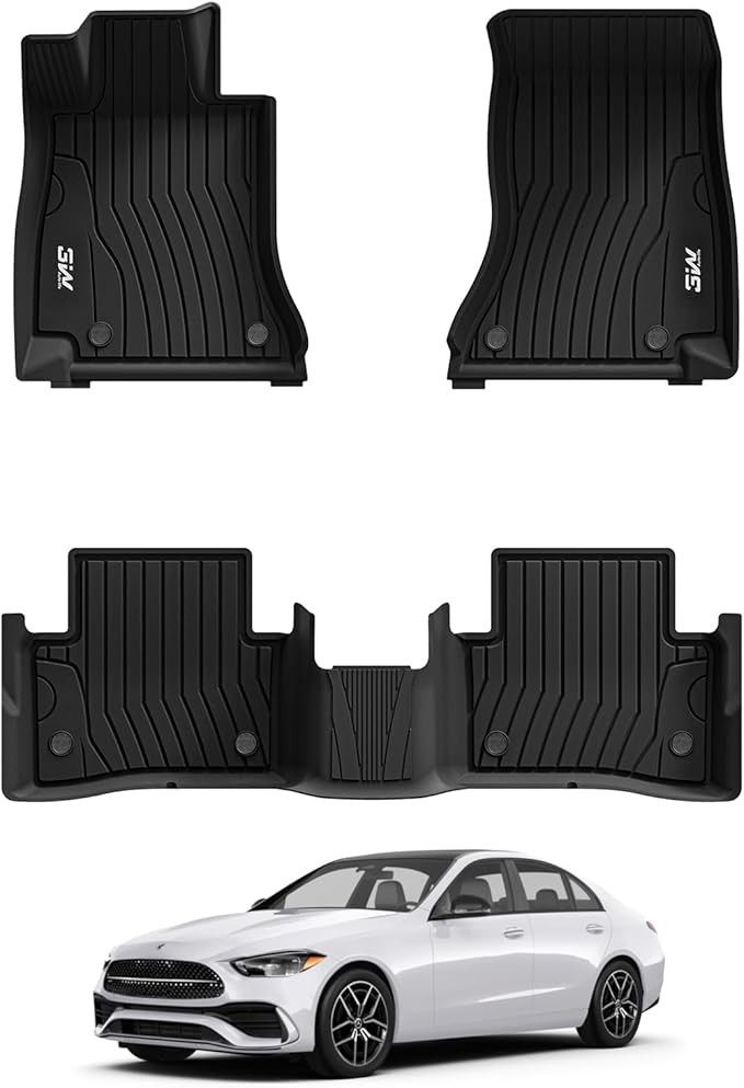 3W Floor Mats for Benz C-Class 2026 2025-2022 C300/C43 AMG/C63 AMG S/C63 AMG S E (Sedan Only), TPE All Weather Custom Fit Floor Liner for Benz C Class, 1st & 2nd Row Car Mats, Black