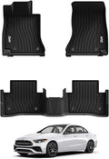 3W Floor Mats for Benz C-Class 2026 2025-2022 C300/C43 AMG/C63 AMG S/C63 AMG S E (Sedan Only), TPE All Weather Custom Fit Floor Liner for Benz C Class, 1st & 2nd Row Car Mats, Black