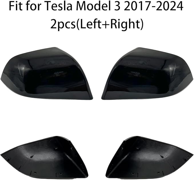 Compatible with Tesla Model 3 Side Mirror Cover Replacement 2017 2018 2019 2020 2021 2022 2023 2024, Left & Right Side Rearview Mirror Cover Cap for Model 3 Accessories(Black) 2pcs