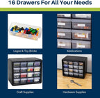 Akro-Mils 16-Drawer Plastic Storage Cabinet | 10-1/2 x 6-1/2 x 8-1/2 Inch | Black | Model 10116 | Garage Organization