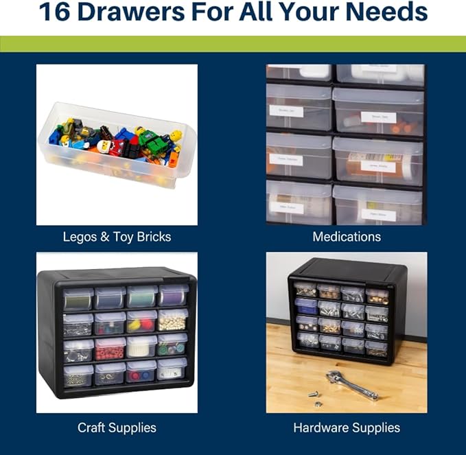 Akro-Mils 16-Drawer Plastic Drawer Storage Cabinet for Garage Organization, Beads, Makeup Organizer, Building Bricks Storage,