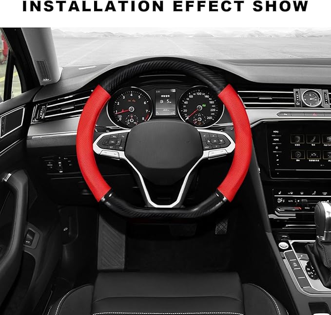 Car Breathable Steering Wheel Cover, Carbon Fiber Wear-Resistant D Shape Steering Wheel Protector for Comfy Grip, Universal N