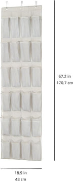Amazon Basics 24 Medium Mesh Pocket Over-the-Door Hanging Shoe Organizer, Space Saving Shoe Storage, Light Grey | Over-the-Do