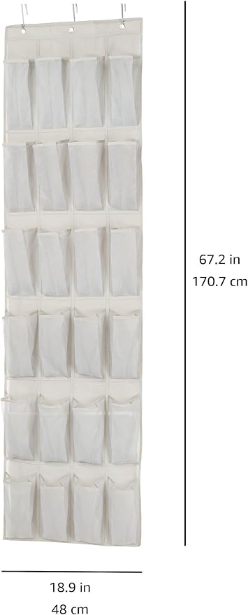 Amazon Basics 24 Medium Mesh Pocket Over-the-Door Hanging Shoe Organizer, Space Saving Shoe Storage, Light Grey | Over-the-Do