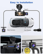 Dash Cam Front and Rear 2.5K/1440P, 3 Channel Dash Camera for Cars Dash Cam Front Rear and Inside with 32GB Card, 3.16" IPS S