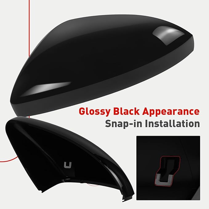 Left Driver Side Mirror Cap Compatible with Volkswagen Jetta 2019-2025, Door Rearview Mirror Cover Fit for Jetta US Version Without Turn Signals Replace 17A857537AGRU 17A857537GRU - Glossy Black
