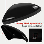 Left Driver Side Mirror Cap Compatible with Volkswagen Jetta 2019-2025, Door Rearview Mirror Cover Fit for Jetta US Version Without Turn Signals Replace 17A857537AGRU 17A857537GRU - Glossy Black