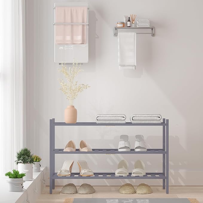 RONGJlA 2 Tier Bamboo Shoe Rack for Closet Free Standing Wood Shoe Shelf Storage Organizer for Entryway Small Space Stackable