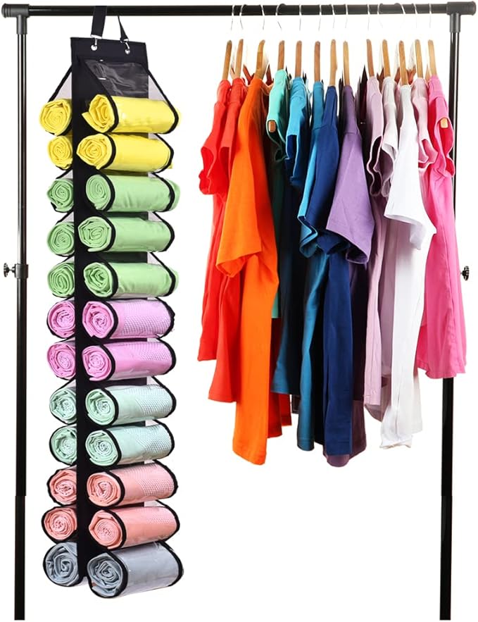 Legging Storage Bag Storage Hanger Can Holds 24 Leggings or Shirts Jeans Compartment Storage Hanger, Foldable Leggings Organi