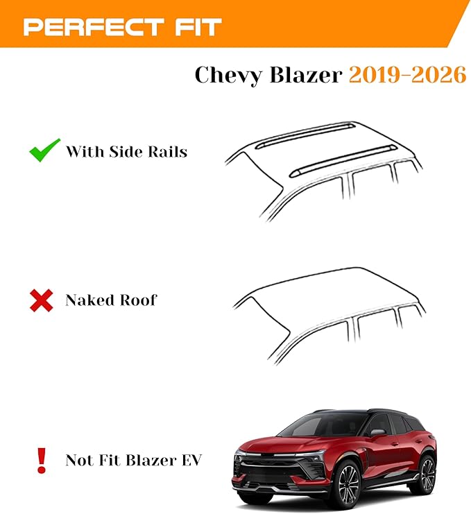 Snailfly 330 lbs Lockable Roof Rack Cross Bars Fit for 2019-2026 Chevy Chevrolet Blazer with Side Rails (Not for EV), Aluminum Crossbars Cargo Carrier for Bike Kayak Skis Rooftop Accessories