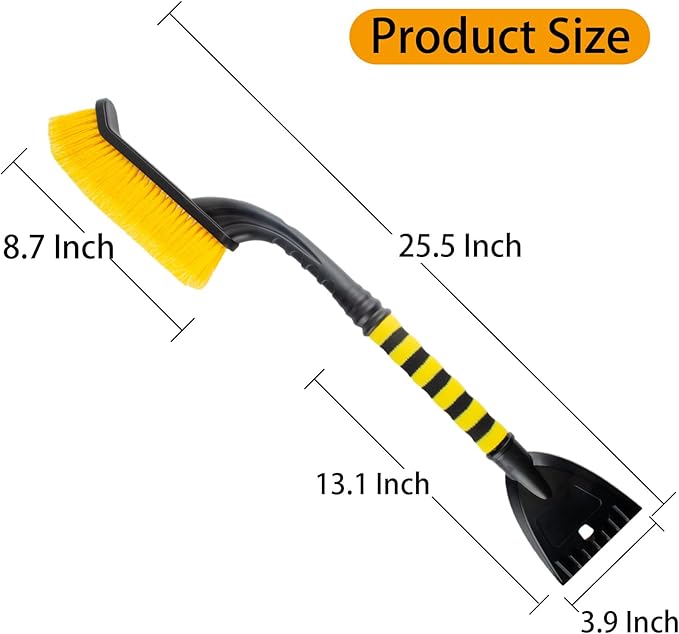 25.5" Car Snow Brush and Detachable Ice Scraper, Snow Shovel for Car Window, with Foam Grip and 45° Angle Brush Head, Snow Shovel for Car Window, Winter Accessories for Cars, Trucks, SUVs