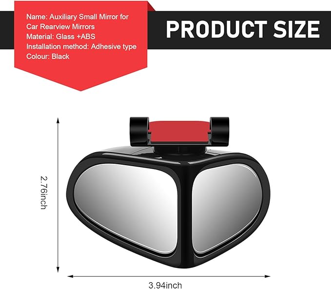 2PCS Car Blind Spot Mirrors, Double-Sided 360° Adjustable Rotating Rear View Mirror, HD Glass Wide Angle Auxiliary Blindspot Mirror, Universal for Most Car