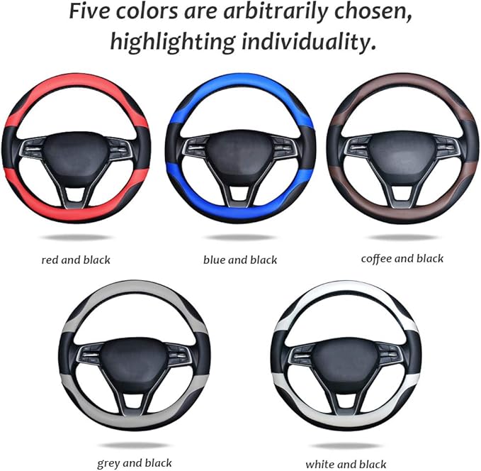 Car Steering Wheel Cover with Durable PU Leather, Universal 17 inch Fit for Car Truck SUV, Breathable Anti Slip Auto Steering Wheel Covers for Men and Women