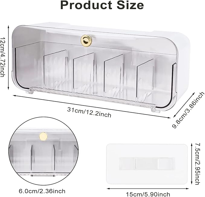 Socks Underwear Drawer Organizer, 5 Cell Compartments Acrylic Wall Mount Storage Boxes, Self-Adhesive Switchable Drawer Organ