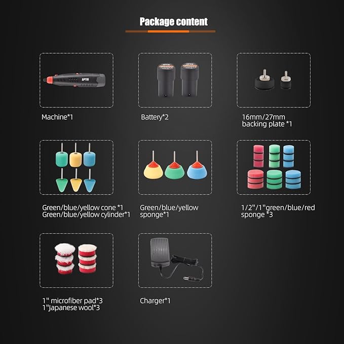 Cordless Rotary Tool, SPTA Powerful Mini Detail Polisher Kit, 36Pcs 12V Li-ion Battery 5,000-25,000 RPM Micro Auto Detailing Car Polisher Polishing Foam Pad Set for Buffing Polishing Sanding Cleaning
