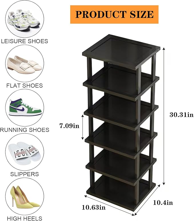 Vertical Shoe Rack - Tall Narrow Shoe Rack Organizer for Small Spaces,5 Tier Bamboo Shoen Shelf for Entryway,Closet,Corner,Do