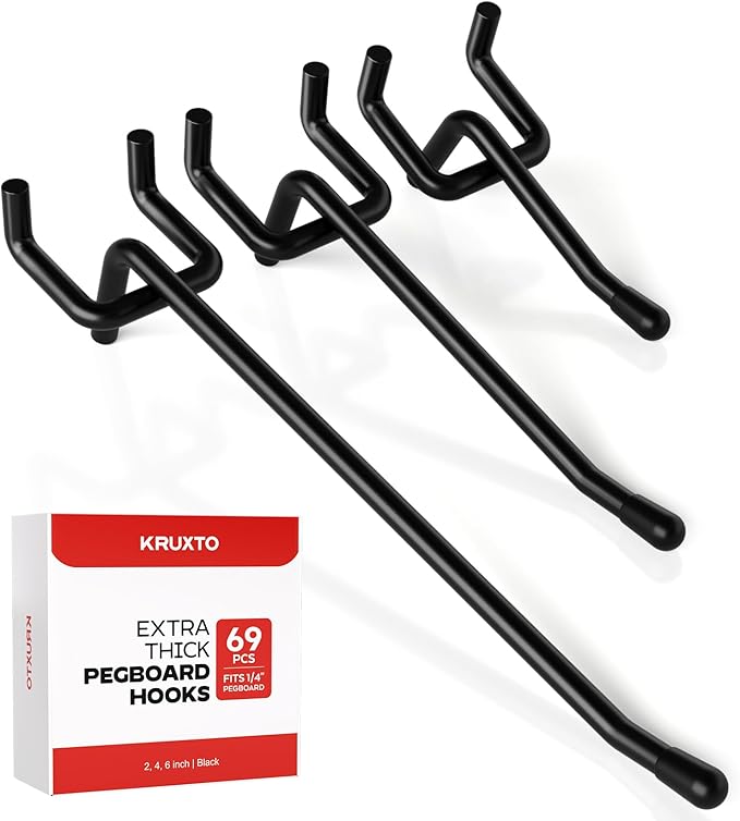 69PCS 2/4/6 Inch Extra Thick Pegboard Hooks, Heavy Duty Peg Board Organizer Accessories, Peg Board Tool Hangers Fit for 1/4" 