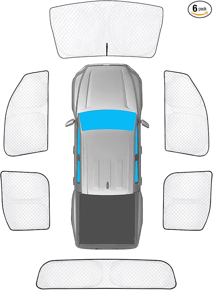 KMF 6pcs Thicken Car Sun Shades for Toyota Tacoma 2025 2024 2026 Accessories, Custom Fit Full Car Window Covers Sunshade for Windshield Side Rear, UV Block and Blackout Privacy for Camping Outdoor