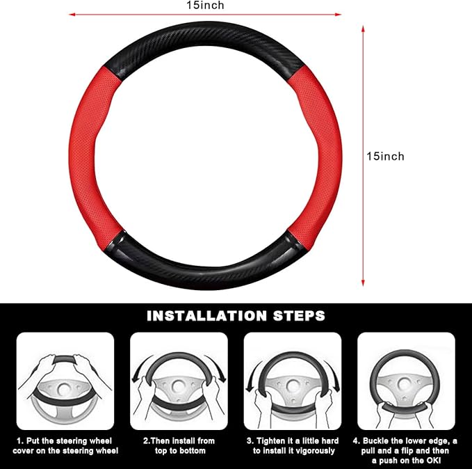 Car Breathable Steering Wheel Cover, Carbon Fiber Wear-Resistant Steering Wheel Protector for Comfy Grip, Universal Non-Slip 